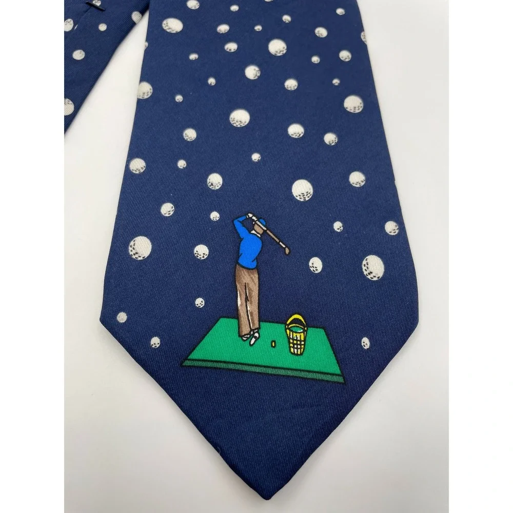 Alynn Neckwear Mens Vintage 1993 Golf Silk Tie Navy Blue Practice Novelty Sport